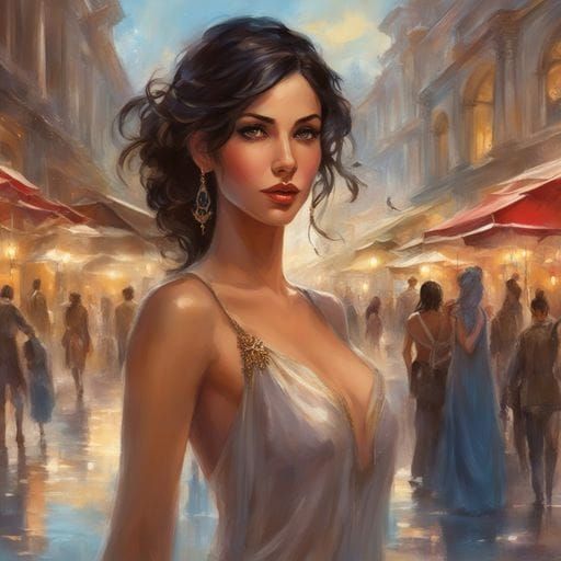 Beautiful Italian Girl Portrait in Shopping Center