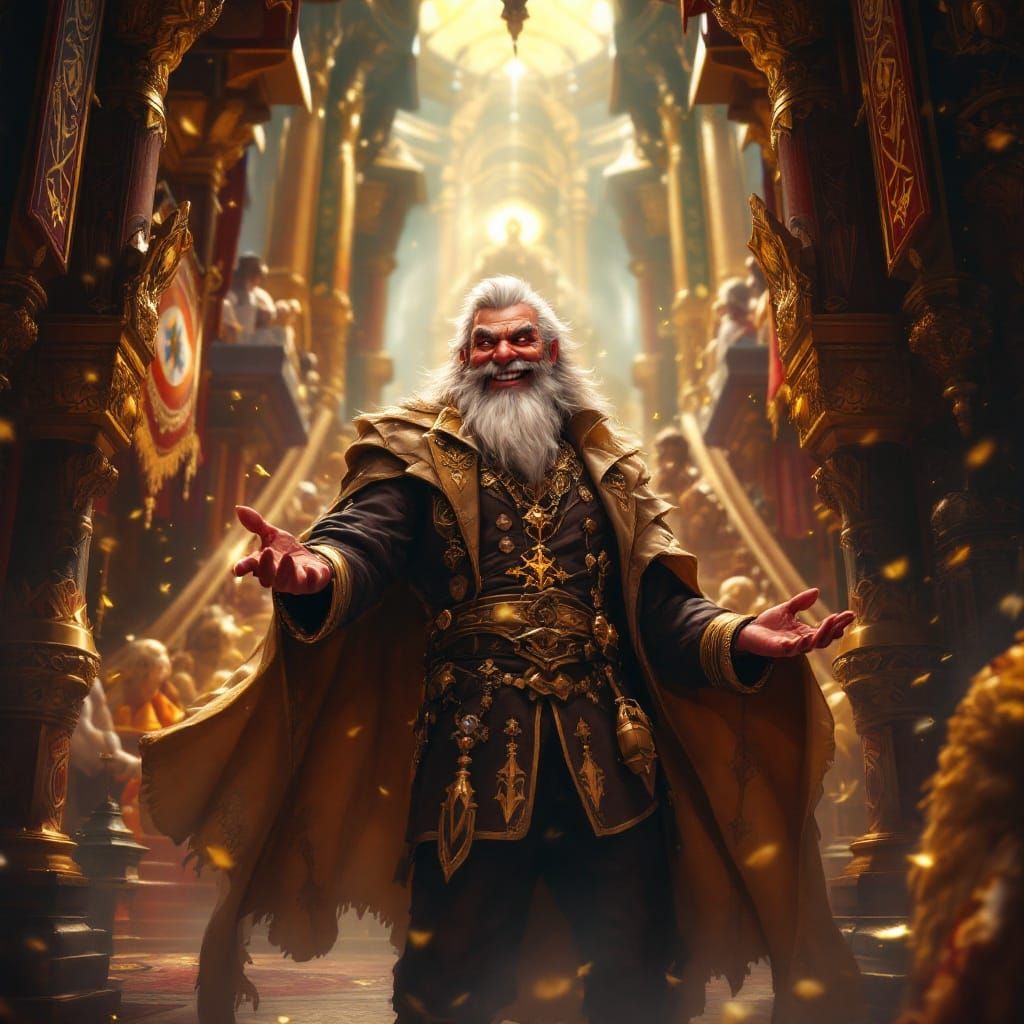 Fantasy Guildmaster in Opulent Hall: Matte Painting