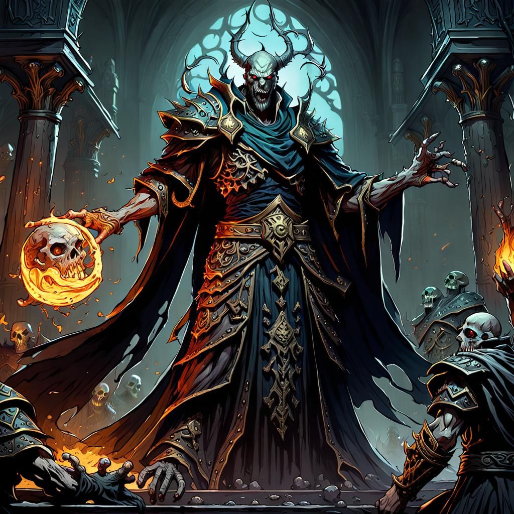 Lich Necromancer Casts Foul Spell, Dark Fantasy Art