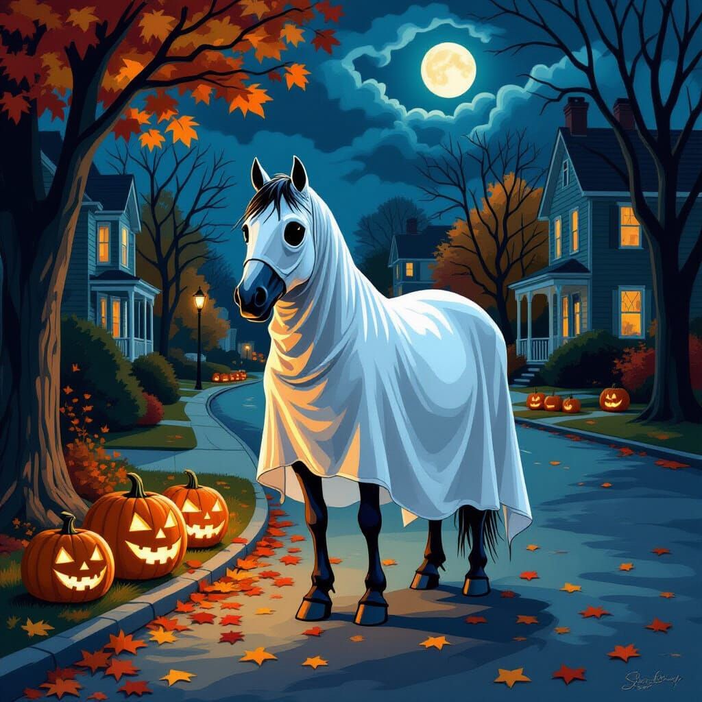 Horse in Sheet for Halloween Trick-or-Treating