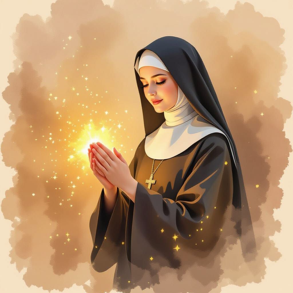 Nun's Ordination in Watercolour with Golden Light