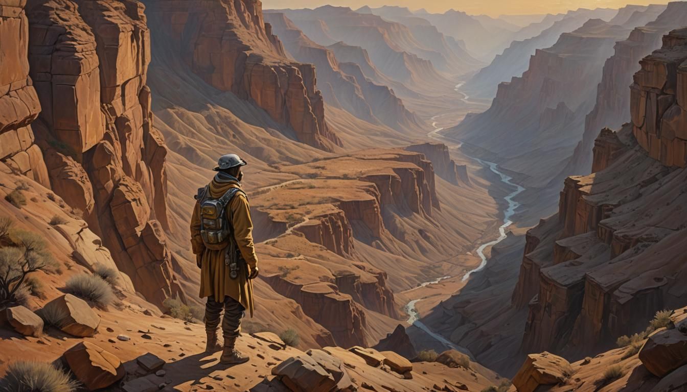 Alien Canyon Dweller in Surrealist Oil Painting