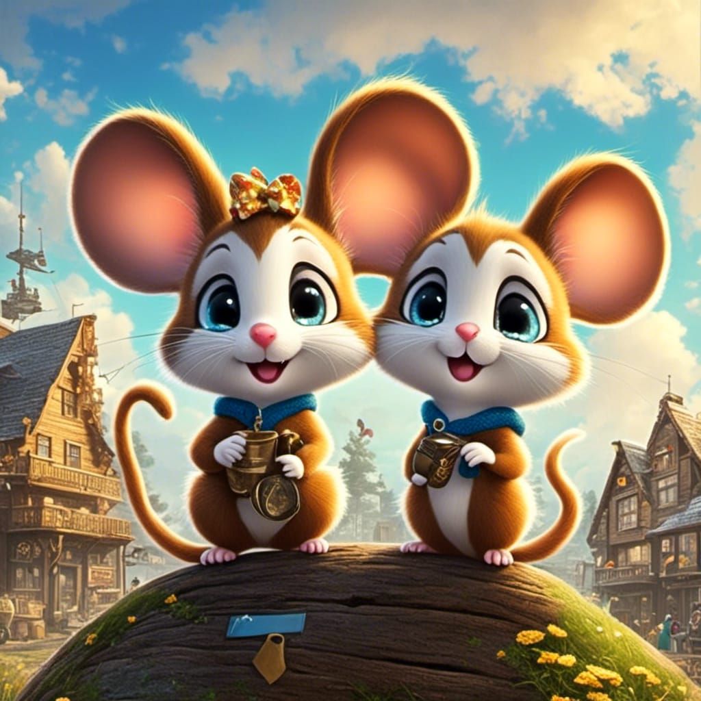 Two adorable cute mice characters.
