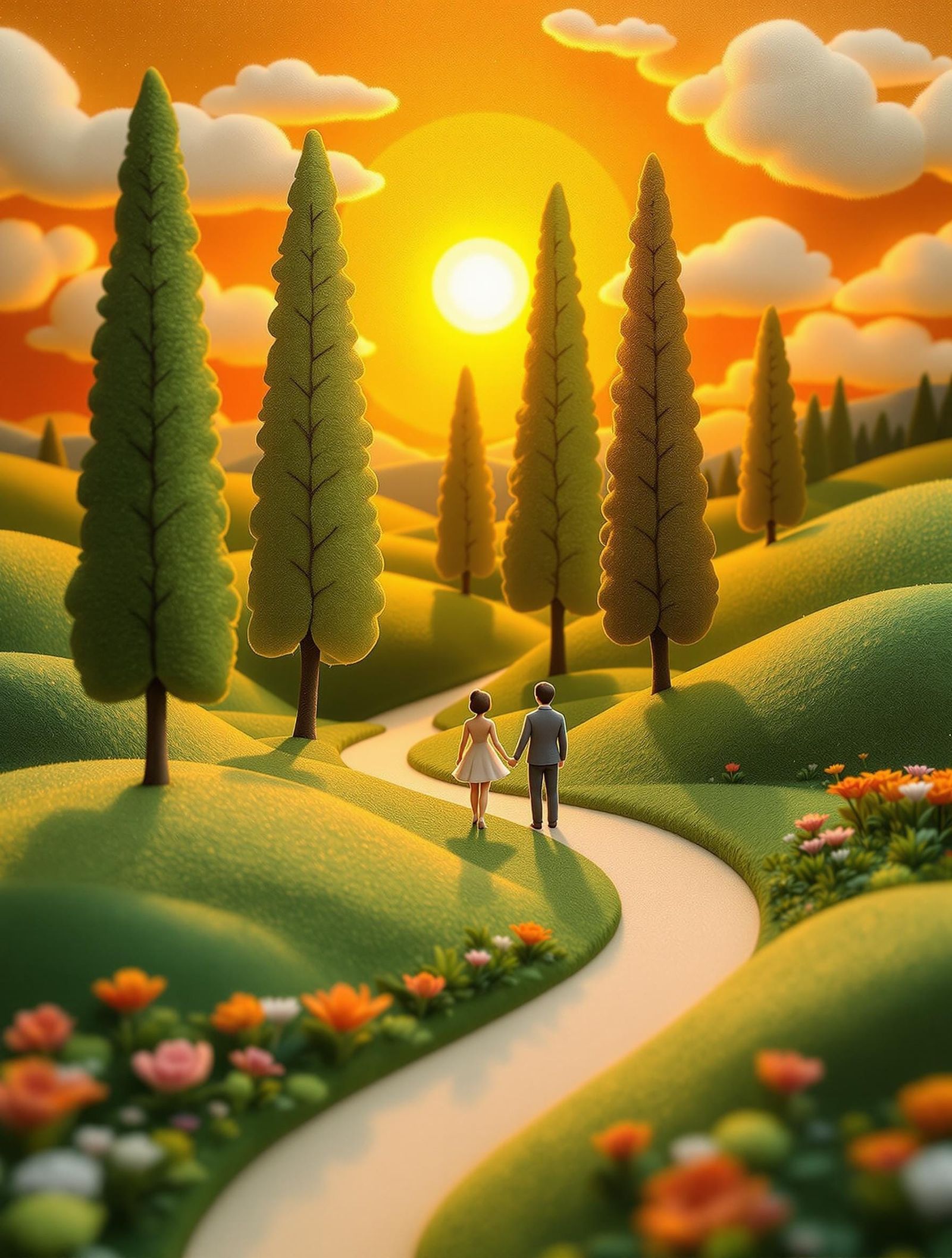 Warm Sunset Serenity in Felted Landscape