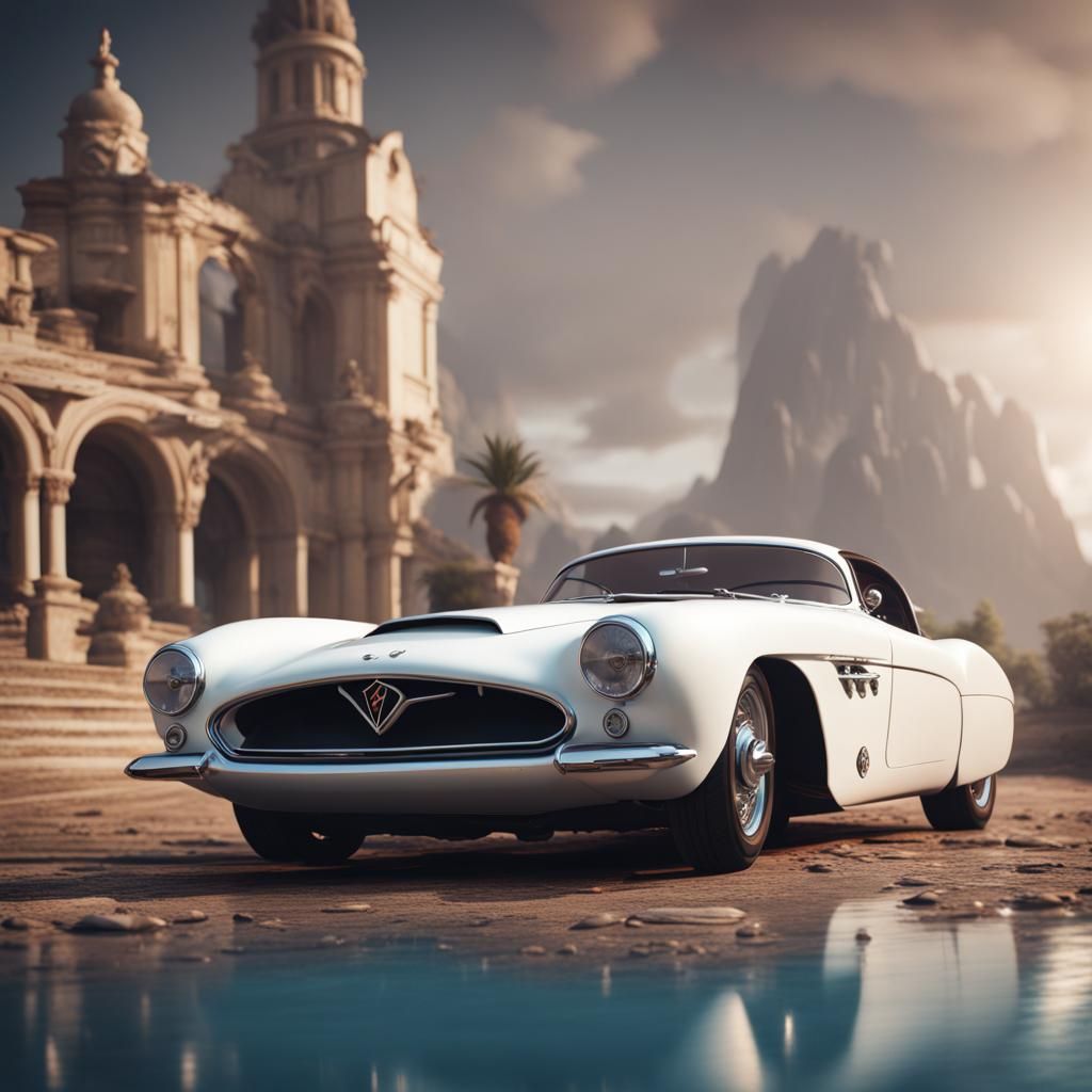 White Supercar in Detailed Matte Painting Style