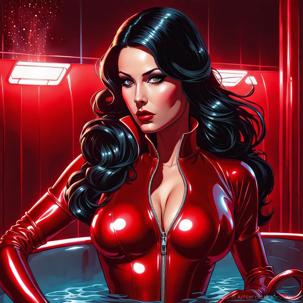 Retrofuturistic Firefighter in Bath, Neo Noir Style