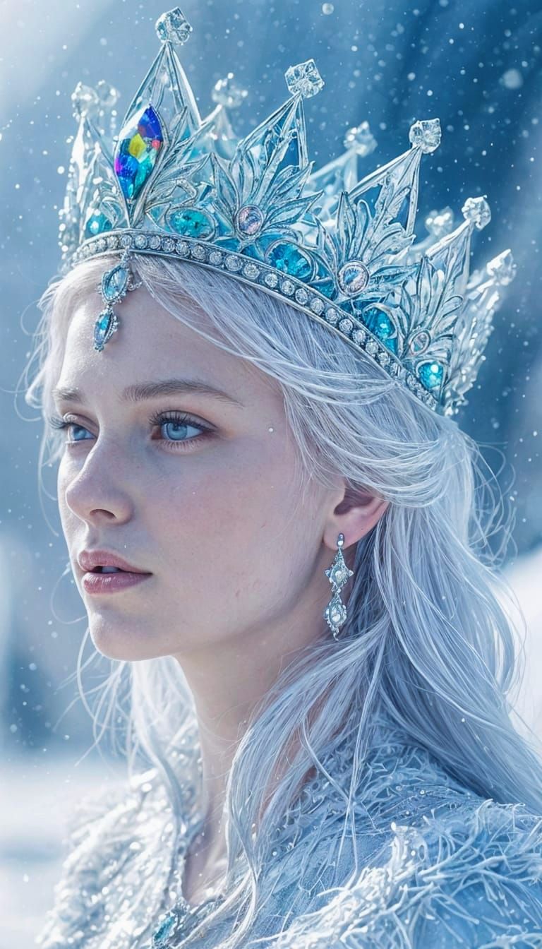 Snow Queen Portrait with Sparkling Ice Crown