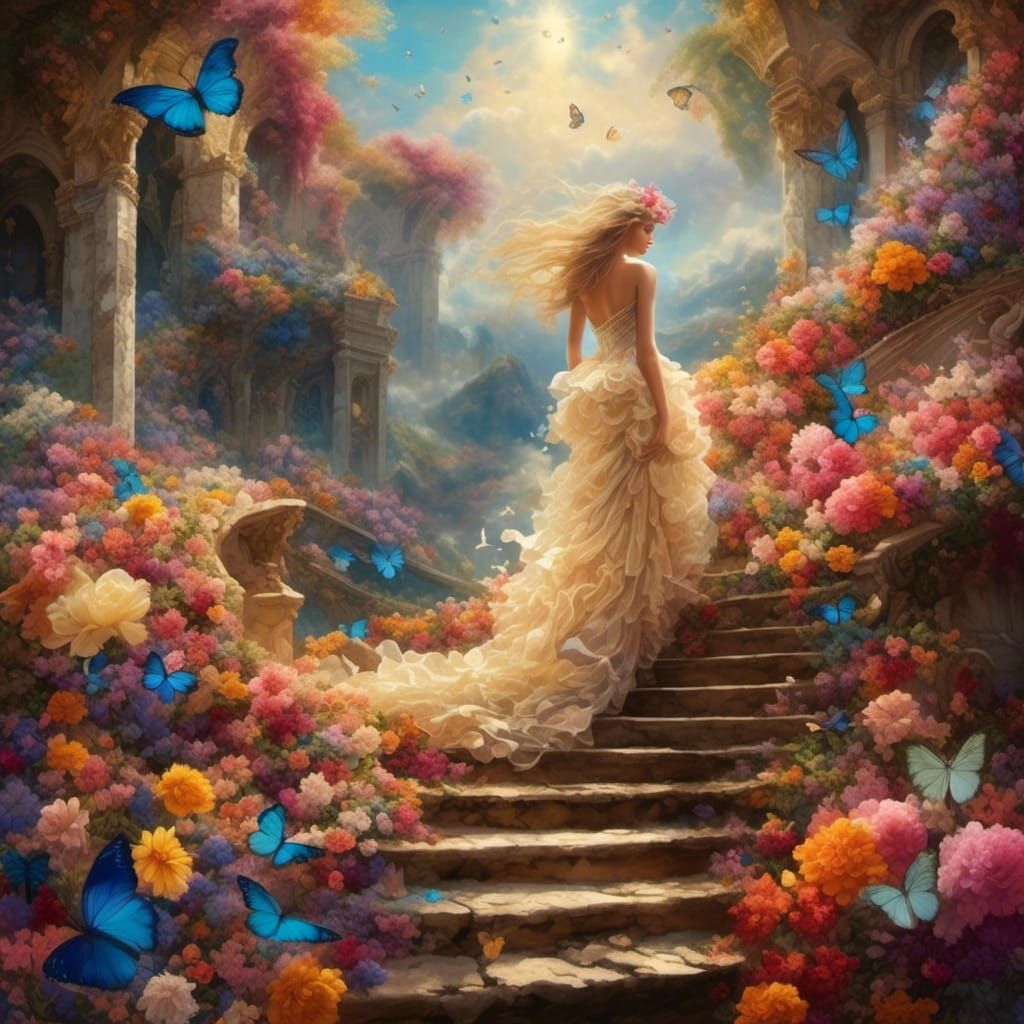 Enchanting Landscape Metamorphosis with Radiant Woman