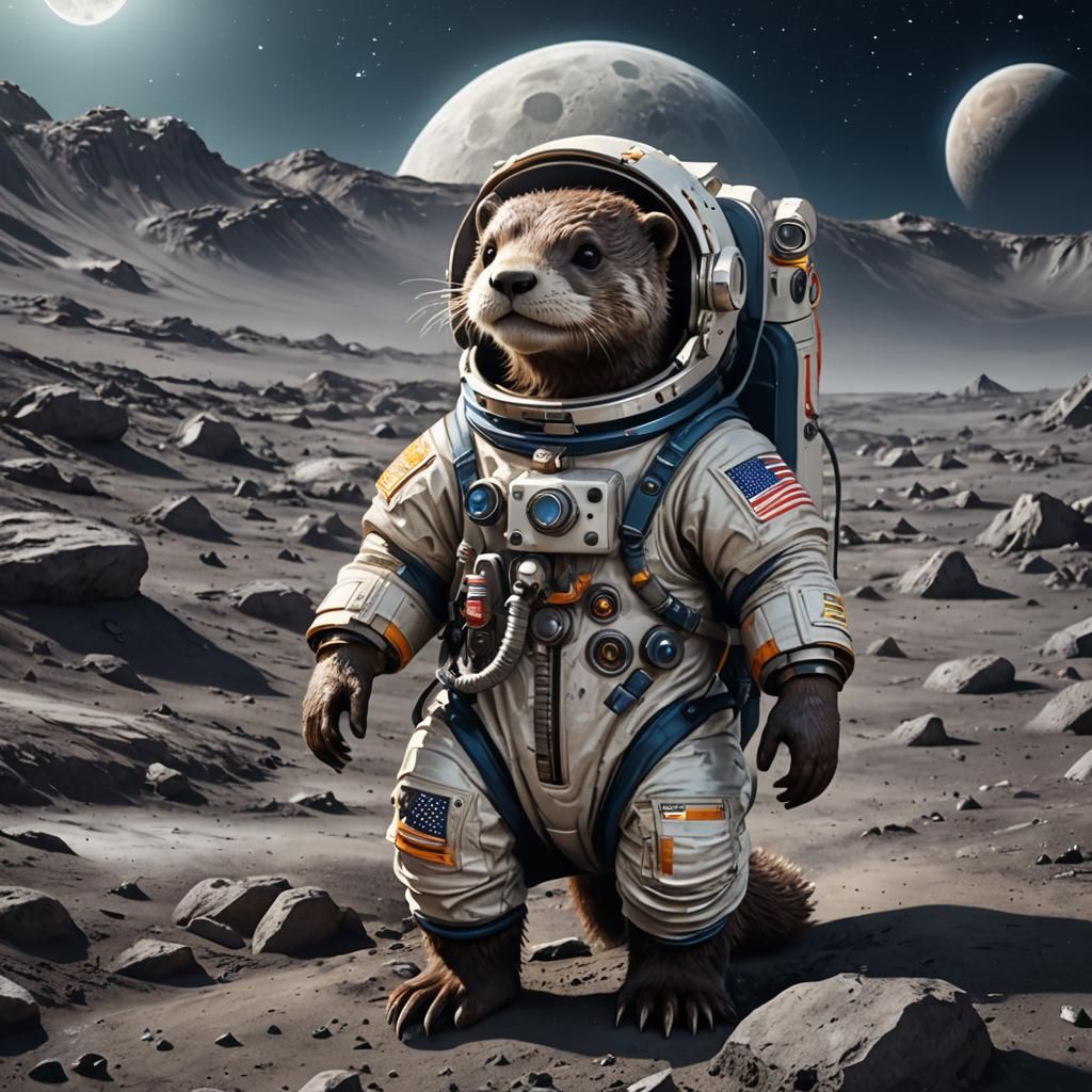 Cute Otter in Space Suit on Moon