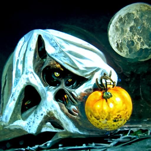 Halloween Full Moon in Oil Painting Style