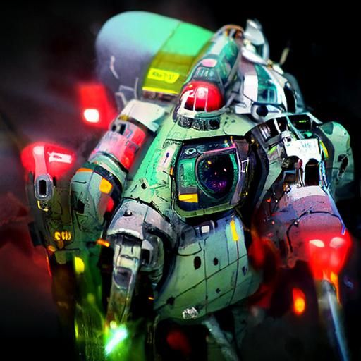 Mecha Robot Spaceship Flies Through Colorful Nebula