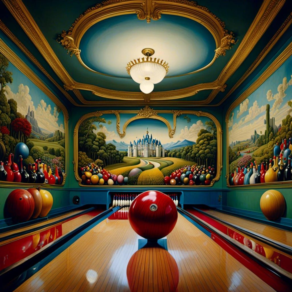 Surreal Bowling Alley with Retro Flair