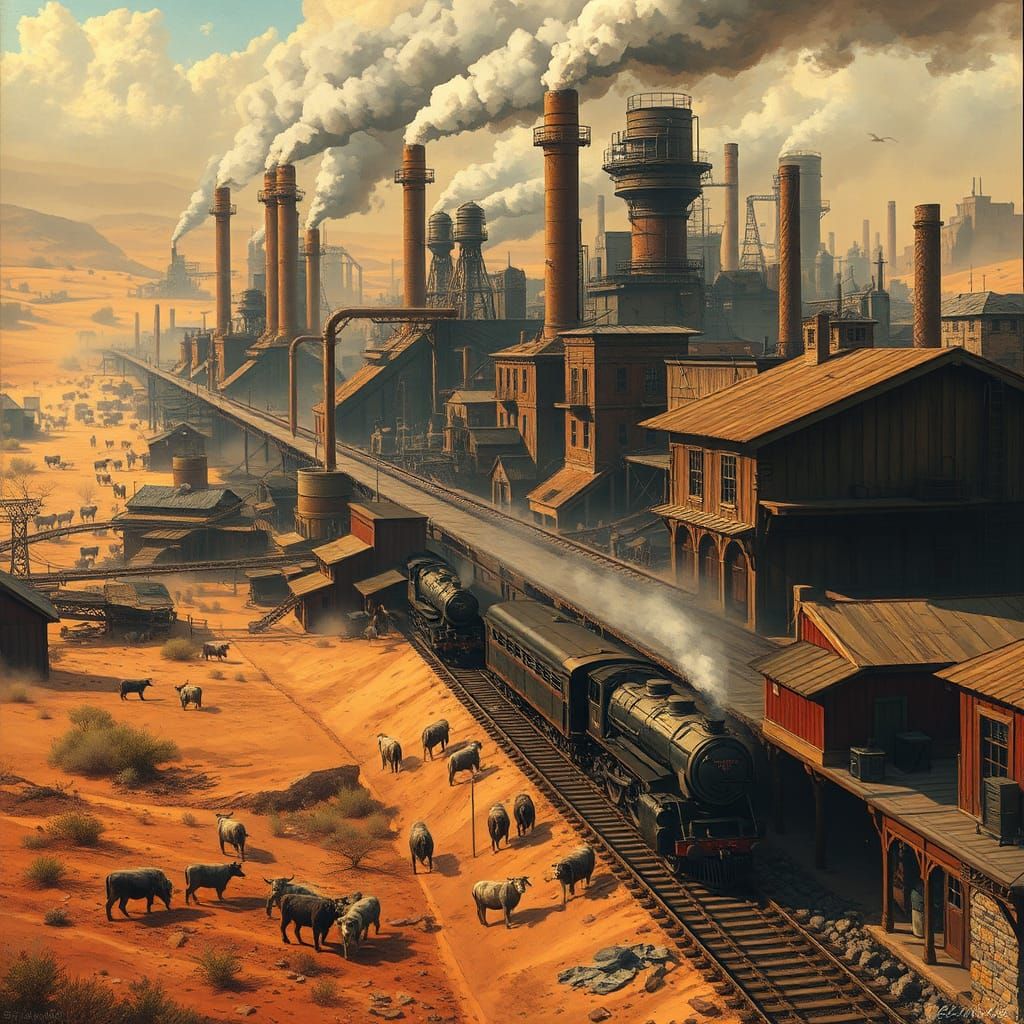 Industrial Cattlepunk Metropolis in Dystopian Style