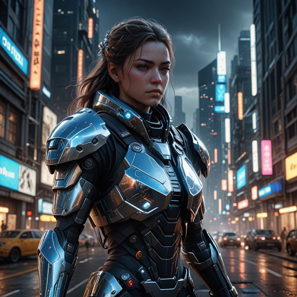 Epic Female Lombax Hero in Futuristic Cityscape