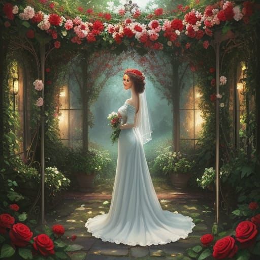 Enchanting Rose Blooms in Secret Garden Digital Painting