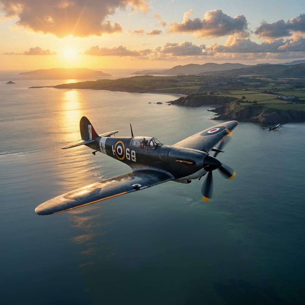 Spitfire Flies Over Llanddwyn Island in Cinematic Matte Pain...
