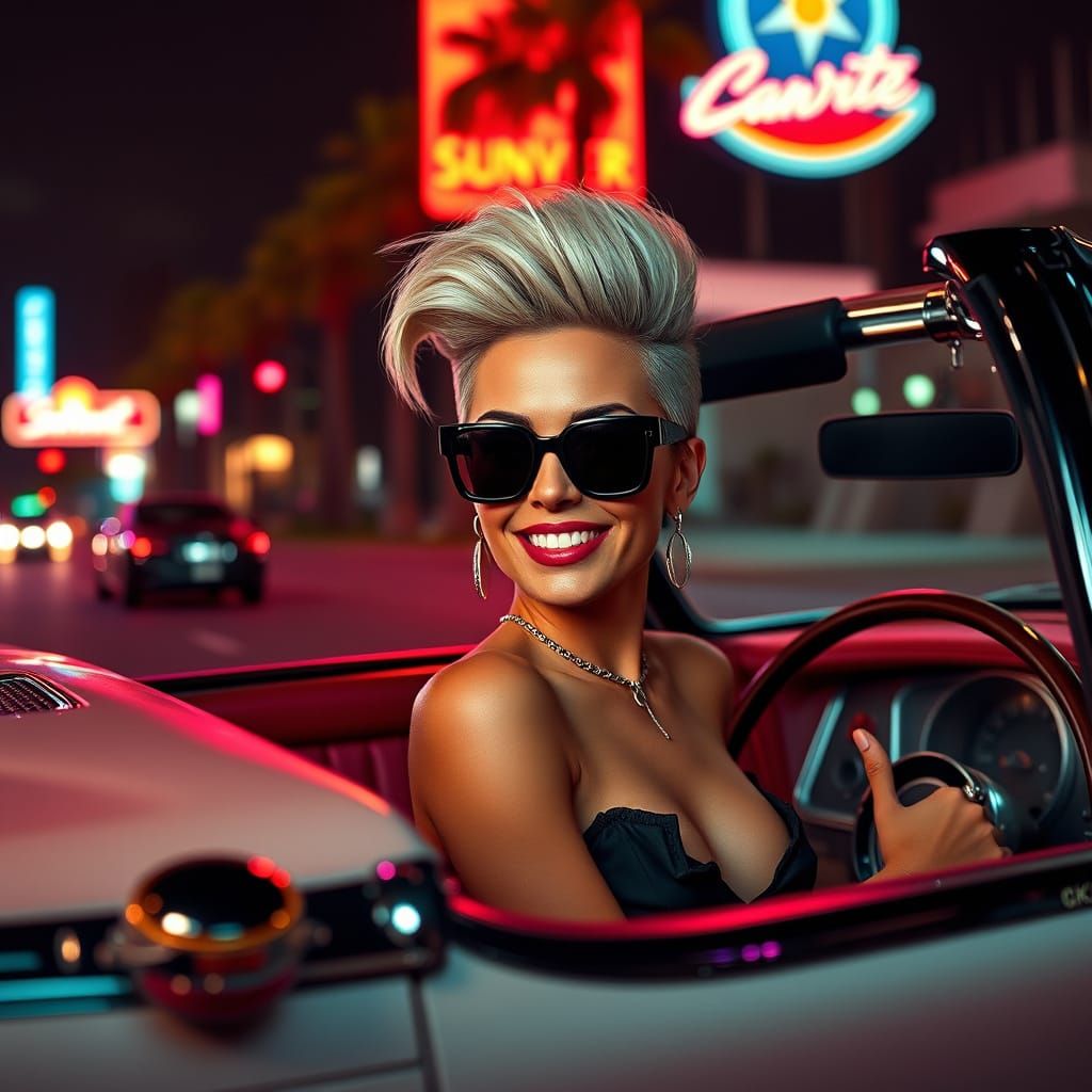 Retro Glamour Icon in Sunset Boulevard Convertible