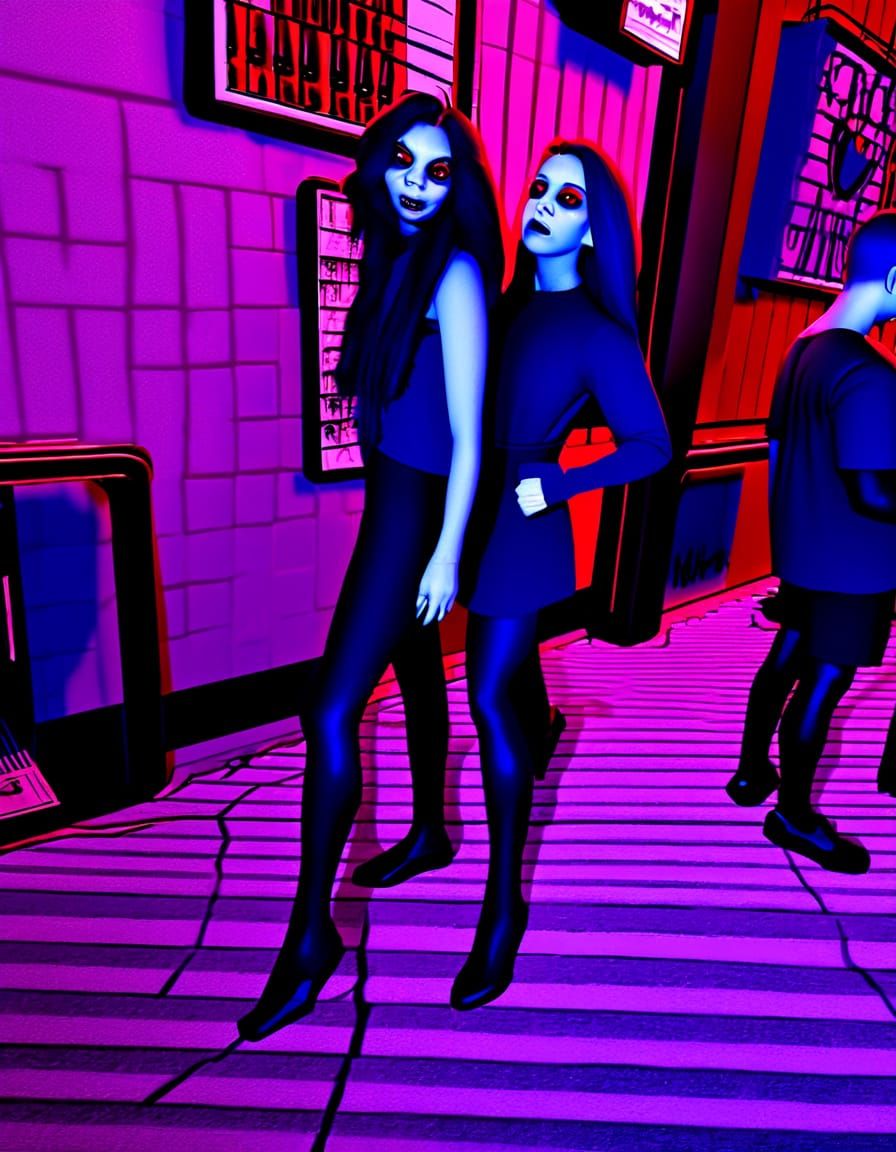 Cartoon Female Vampires in a Dark Forest