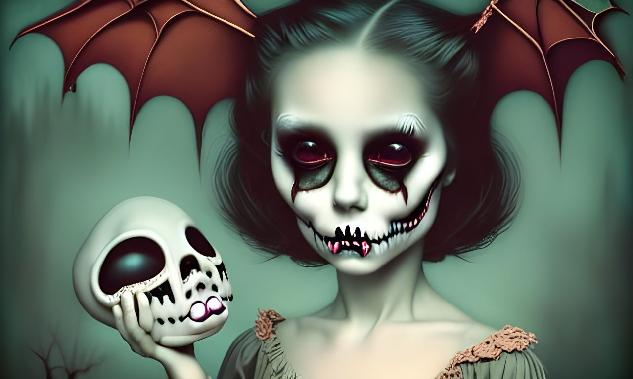 Halloween Bat and Ghost Girl in Grim Fantasy