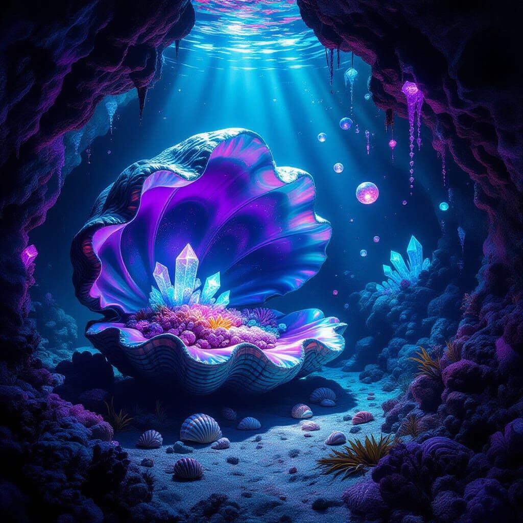 Bioluminescent Undersea Lair Shaped Like Giant Clam
