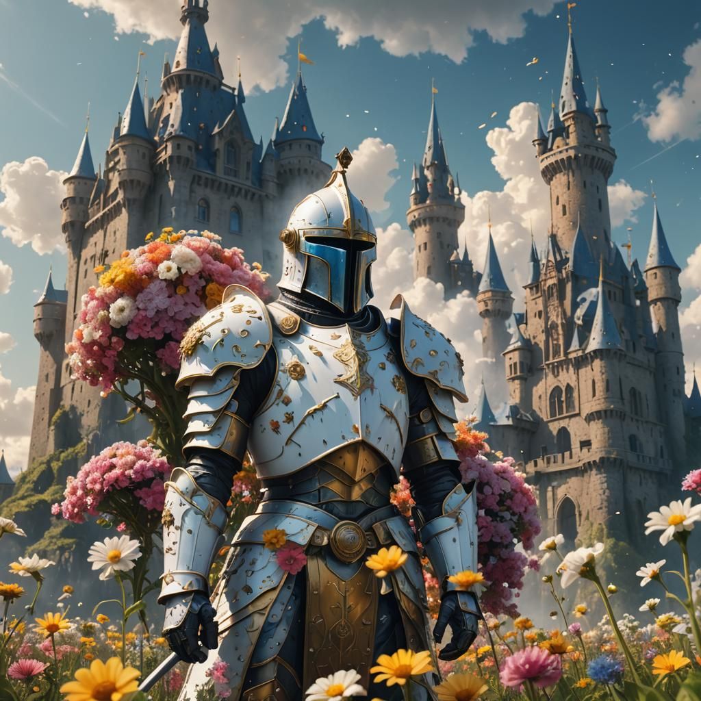 White Knight in Floral Armor at Cloud Castle