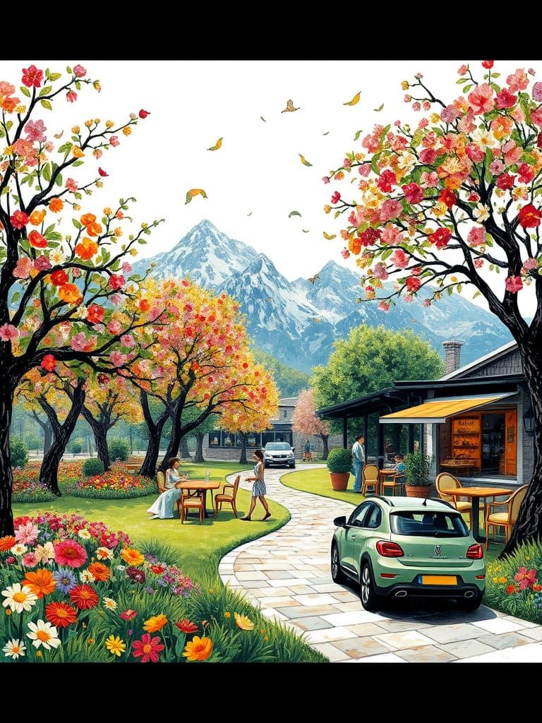 Post-Impressionist Whimsy in a Lush Floral Garden