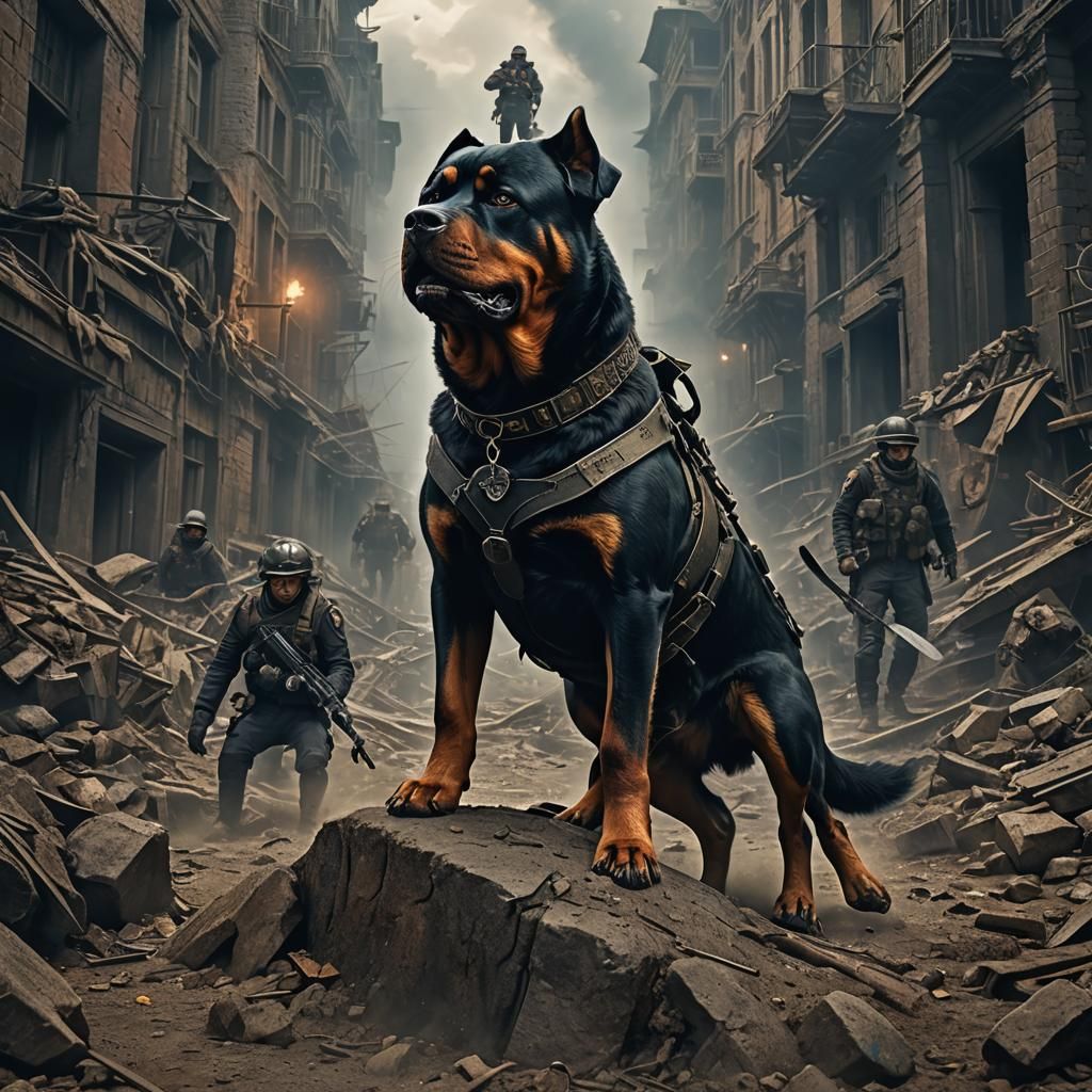 Rottweiler Dog as Soldier: Epic Digital Painting