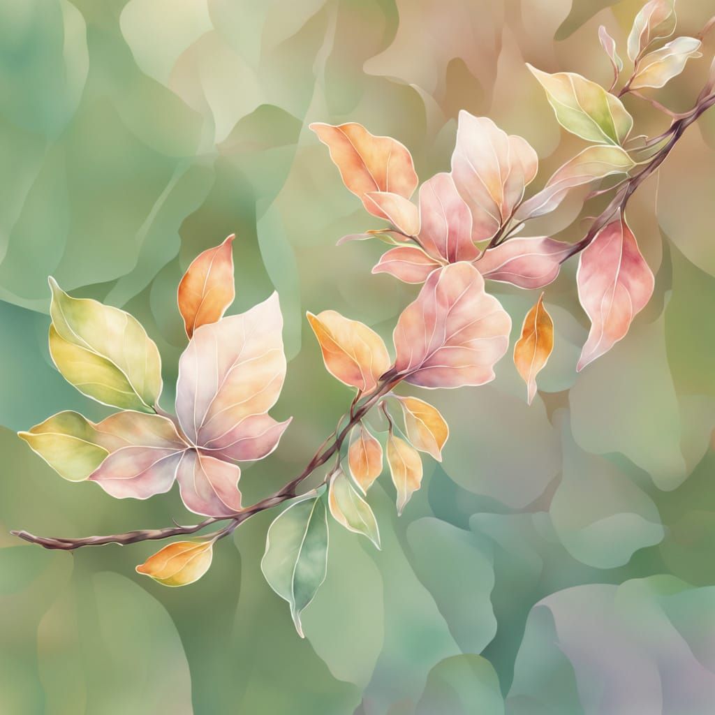 Watercolor Botanical Illustration of Branch with Leaves