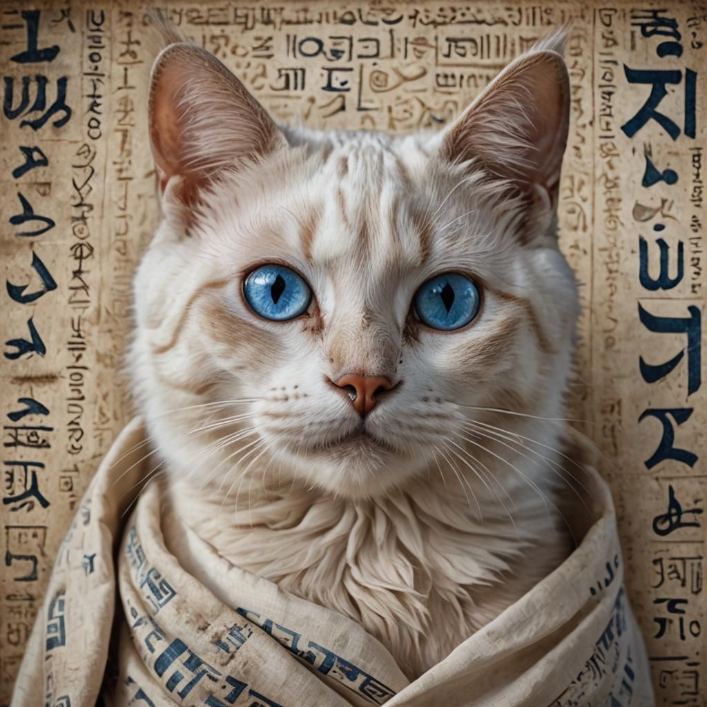 Anthropomorphic Cat Portrait with Hebrew Lettering
