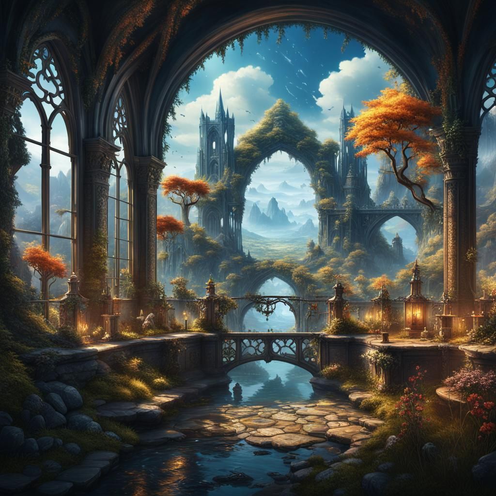 Fantastical World Seen Through a Window