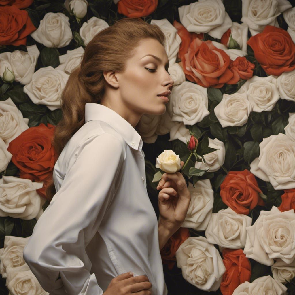 Woman Smelling Rose in Photojournalistic Style
