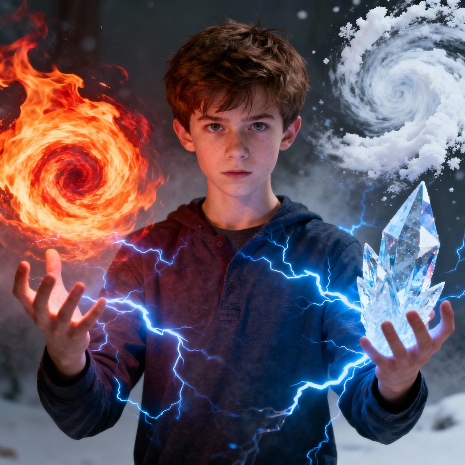 Teenage Fire Mage Controls Elements, Hyperrealistic