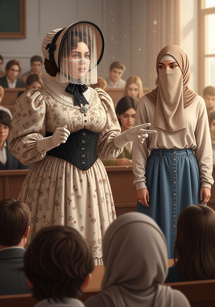 Victorian Era Lecture Hall Scene in Impressionist Style