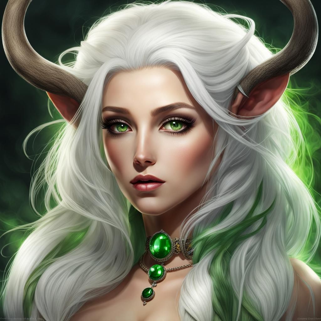 Female Satyr with Green Eyes and White Hair