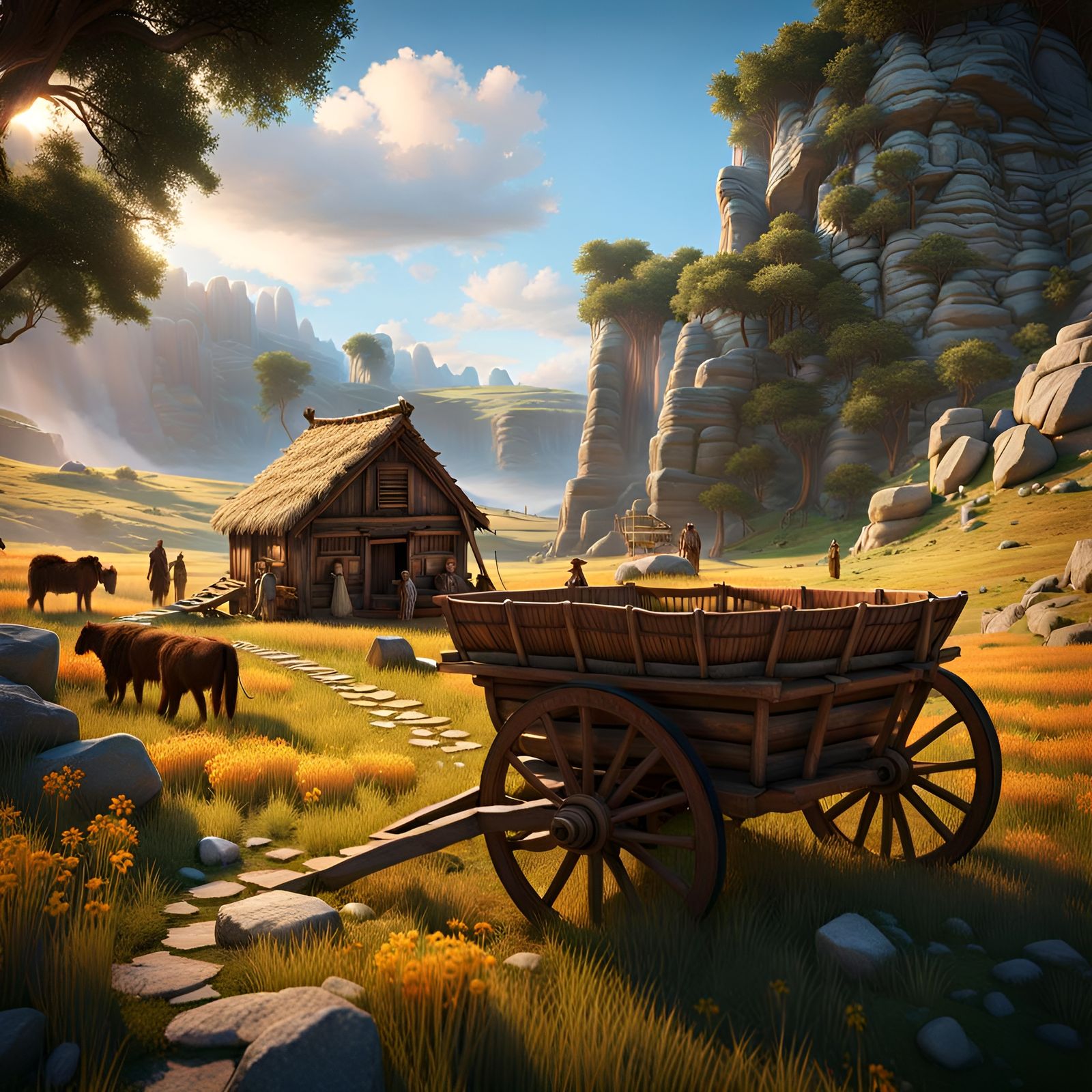 Ancient Wooden Wagon and the First Wheel