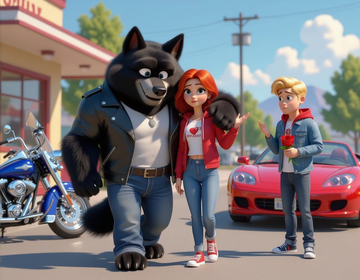 Big Bad Wolf and Red Riding Hood at Soda Shop