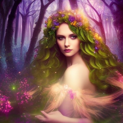 Ethereal Fairy in Lighted Magical Forest