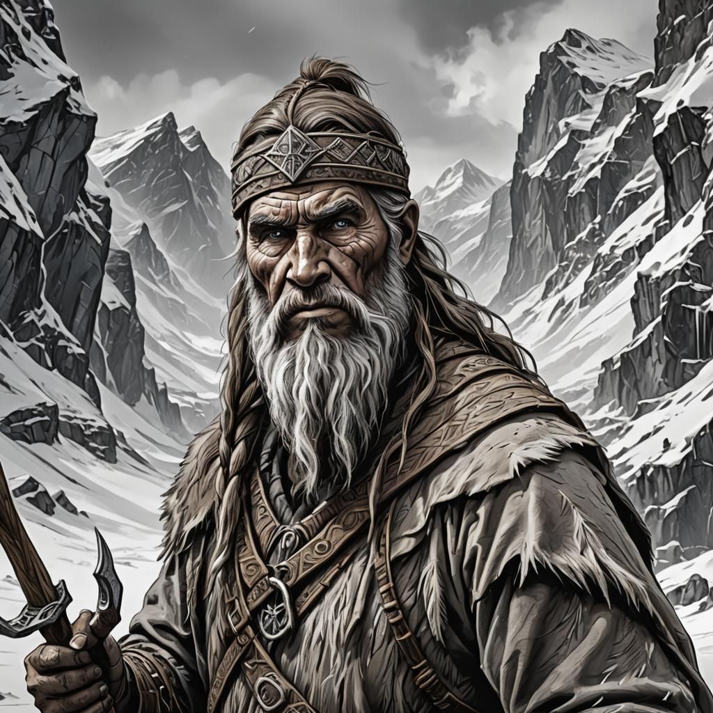 Ötzi the Iceman: Detailed Black and White Sketch