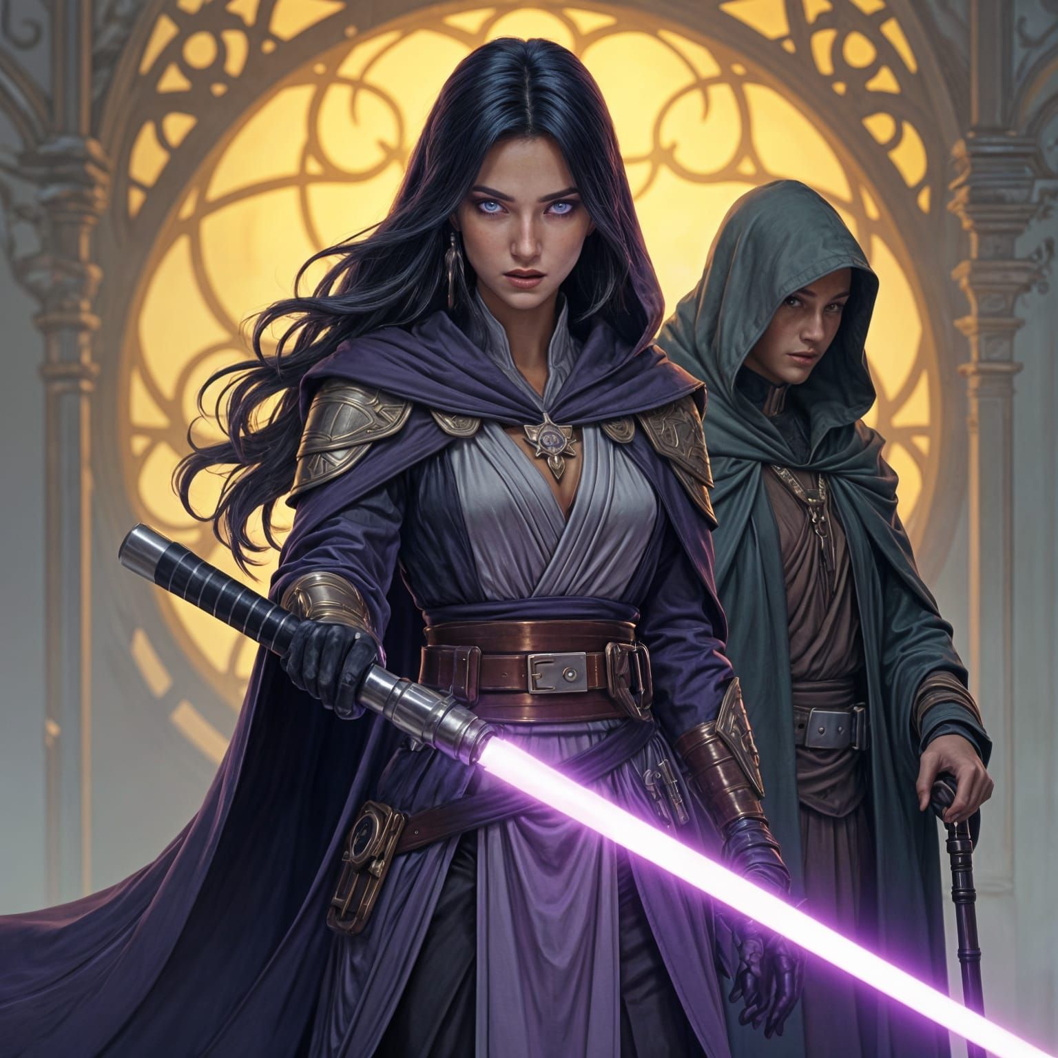 Jedi Knight with Purple Lightsaber in Dark Fantasy Art