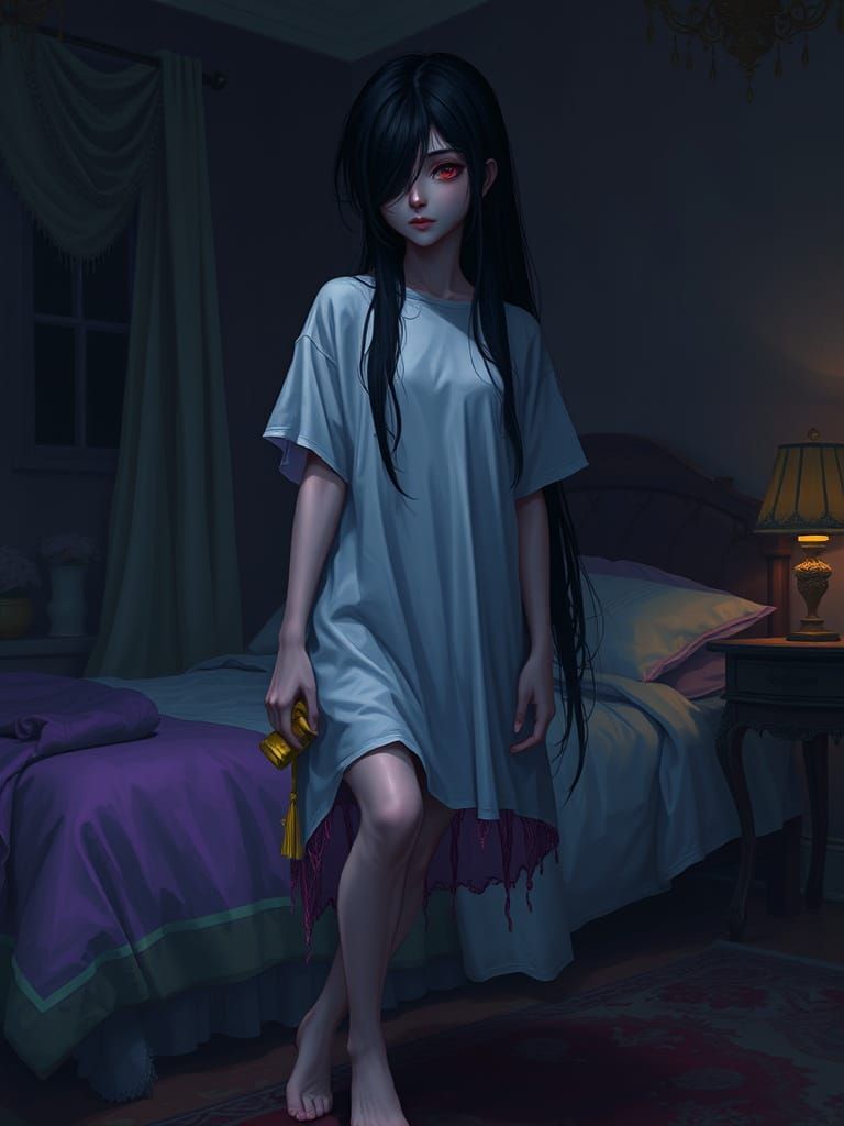 Dark Fantasy Portrait of a Girl with Long Black Hair