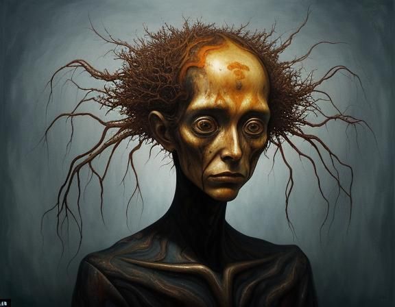 Surreal Marbled Face Portrait in Expressionistic Style