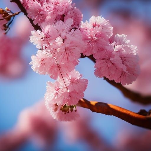 Blossoming Cherry Tree in Oil Painting Style