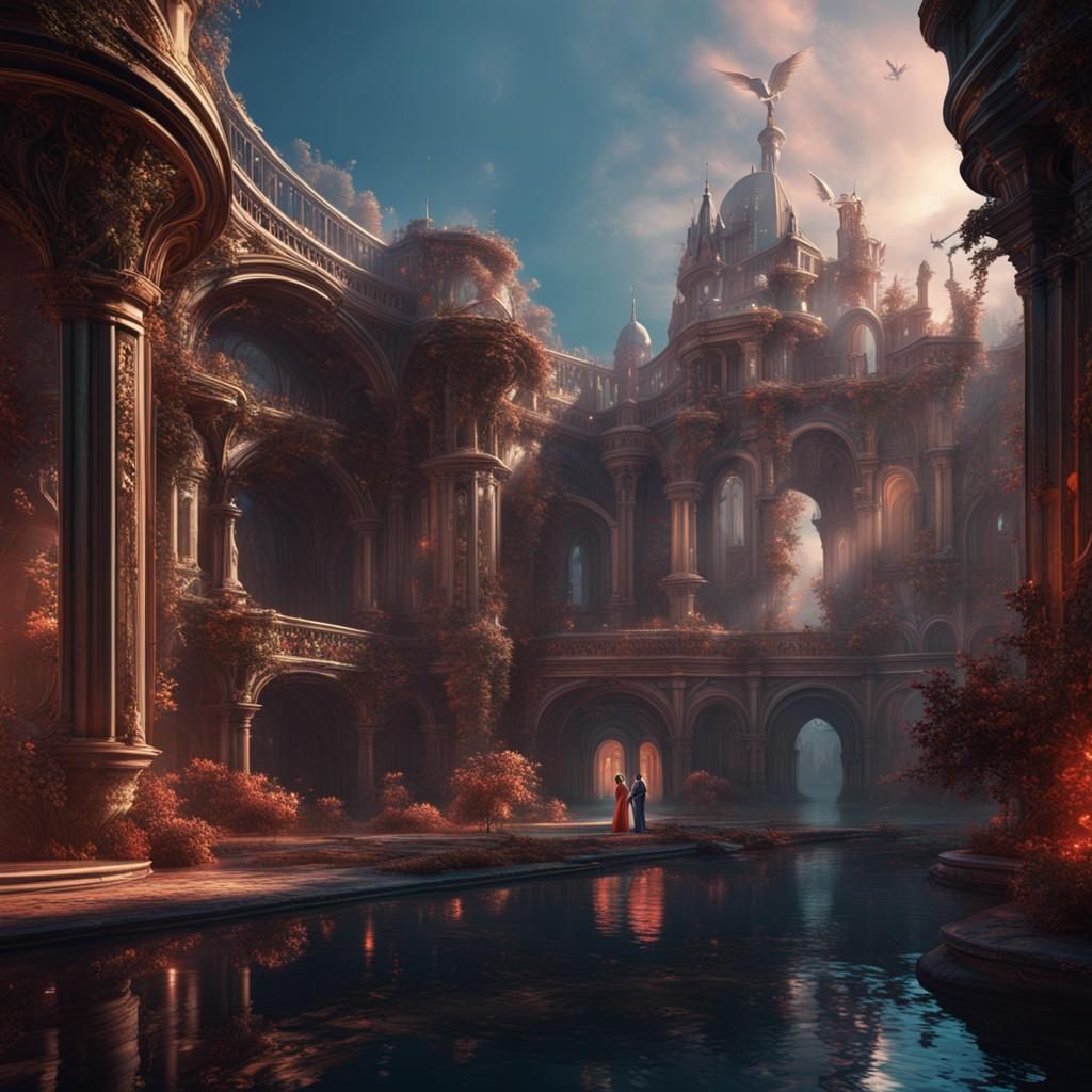Futuristic Romeo and Juliet in Detailed Matte Painting