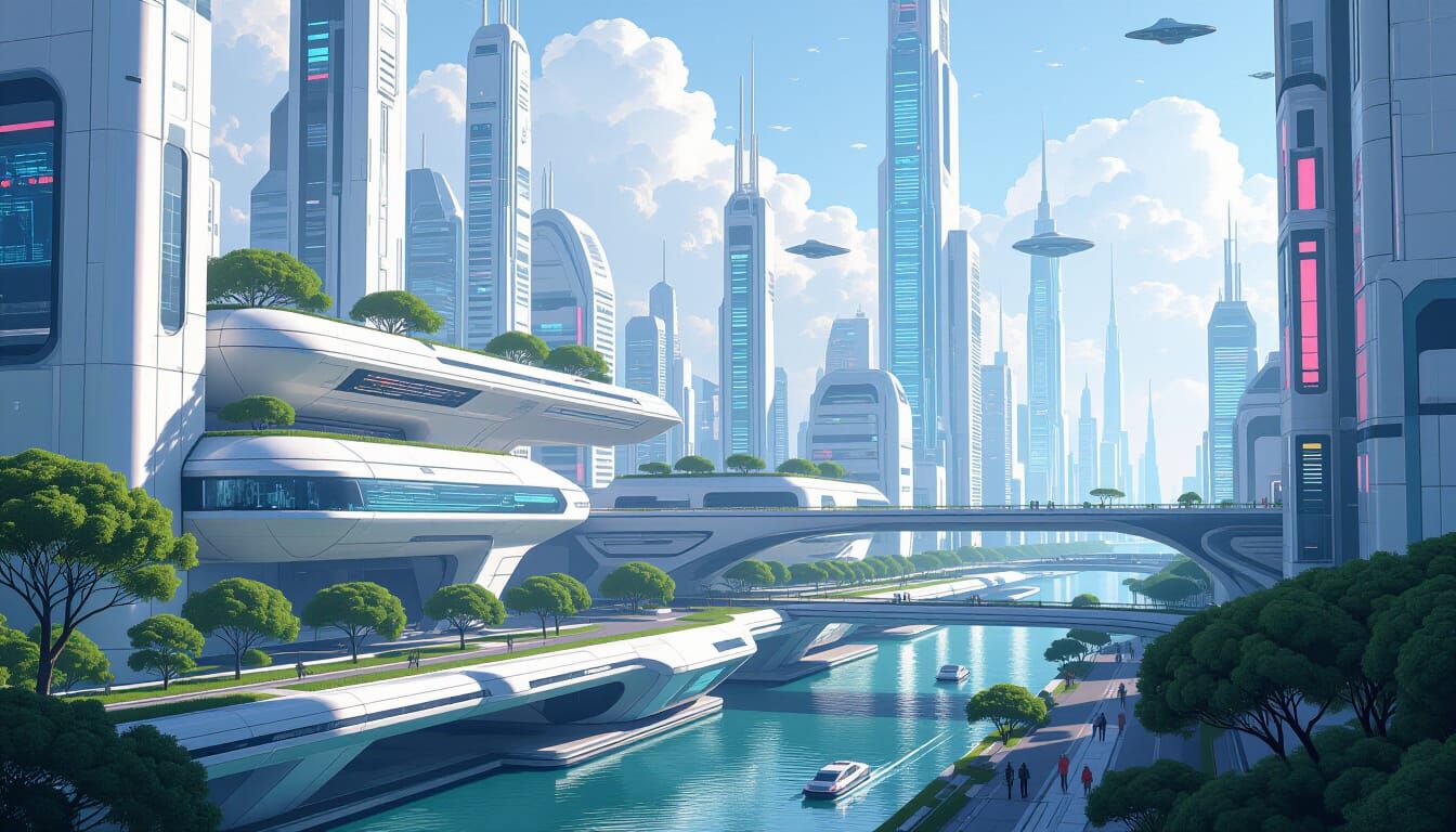 Utopic Frutiger Aero Cityscape Without AI