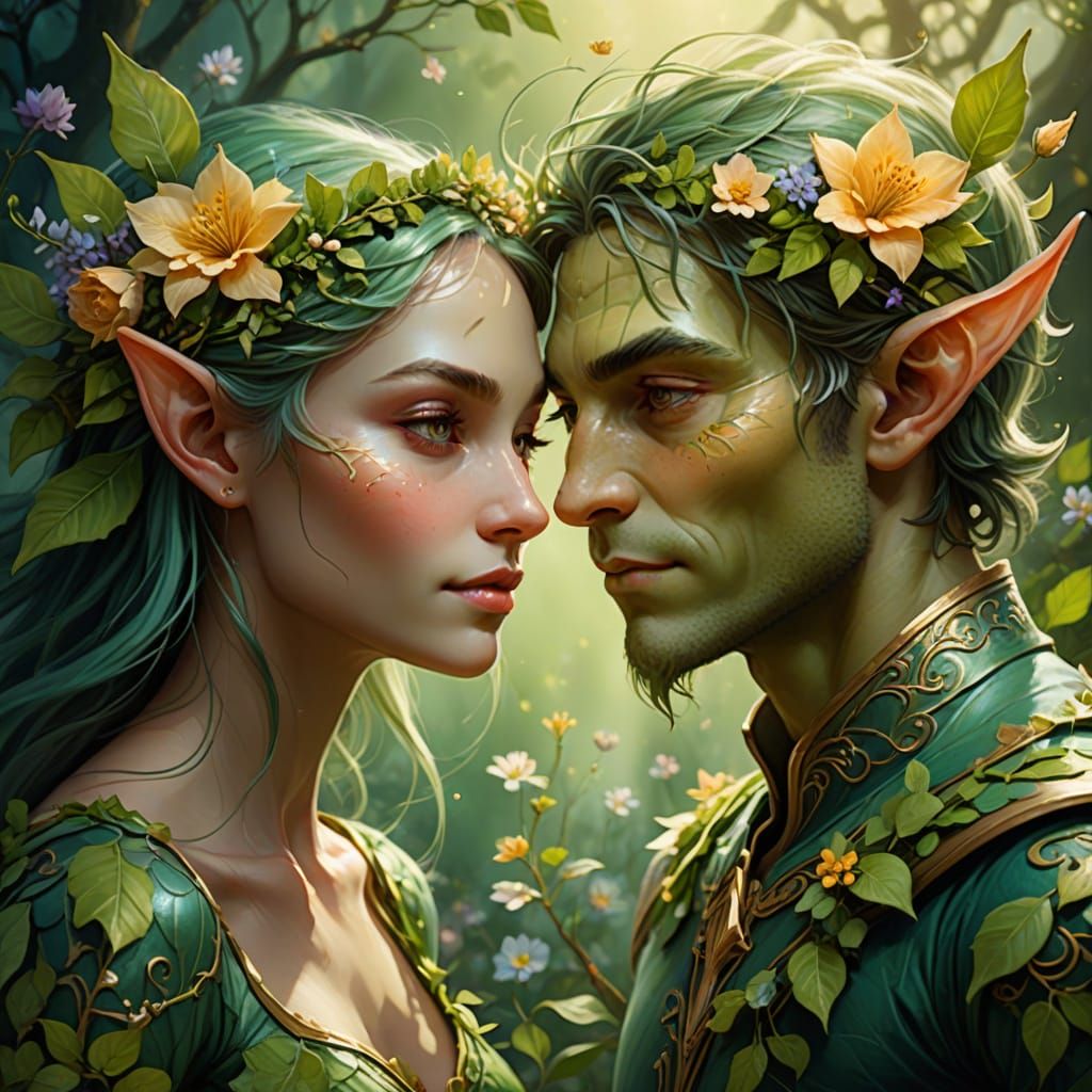 Fantasy Forest Elves in Vibrant Oil Painting Style
