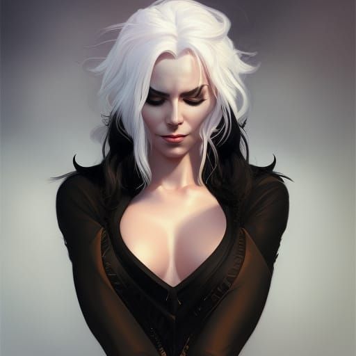 Black Cat Marvel Portrait with White Hair