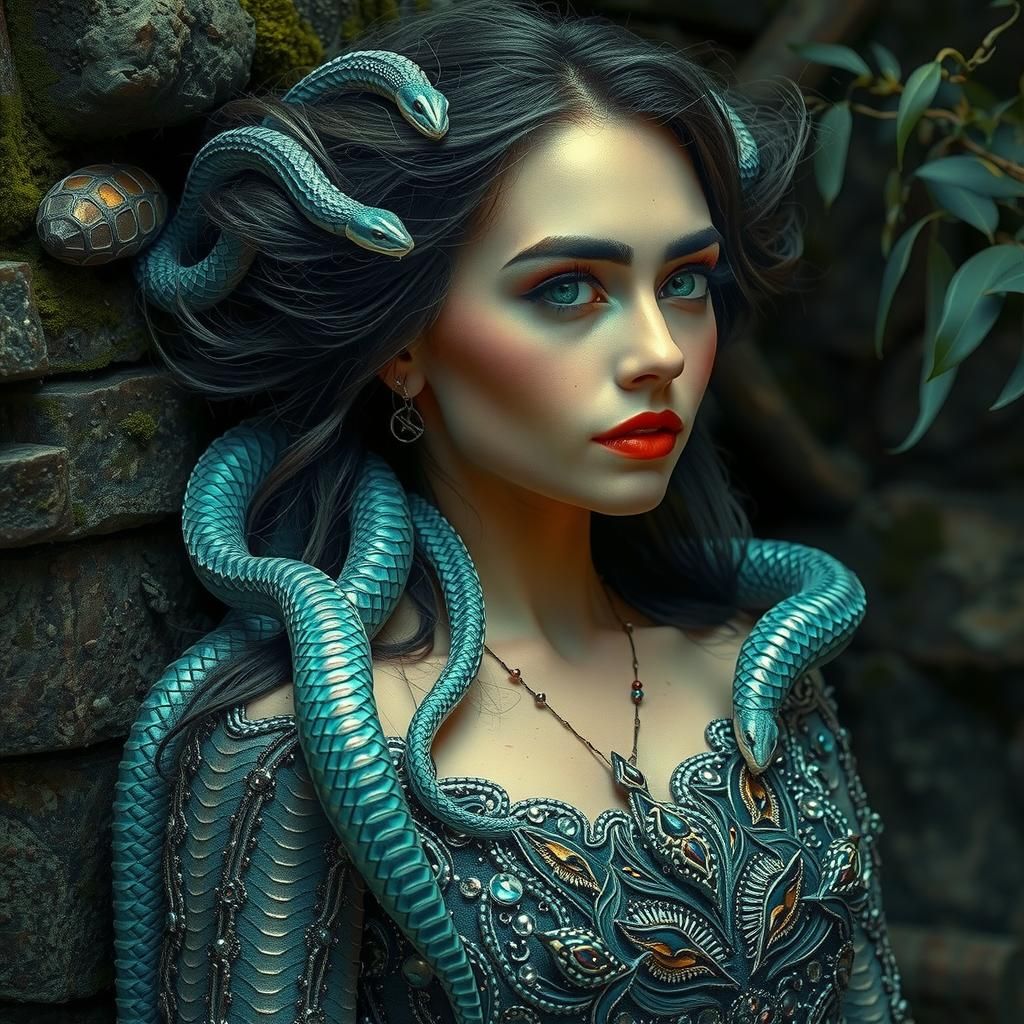 Enchanting Medusa with Snake Locks and Beaded Gown