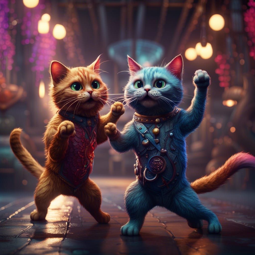 Cats Cha-Cha-ing: Detailed Fantasy Concept Art