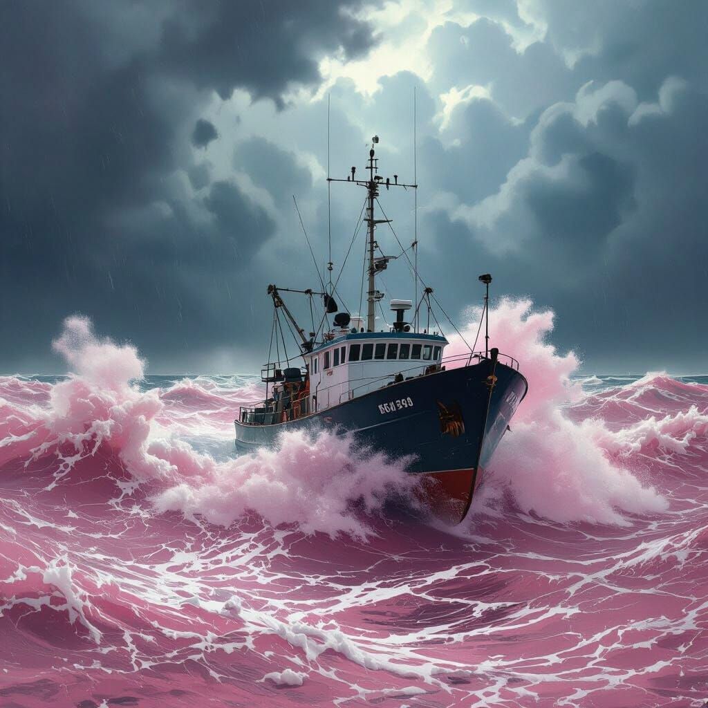 Tuna Trawler in Stormy Seas: Digital Art