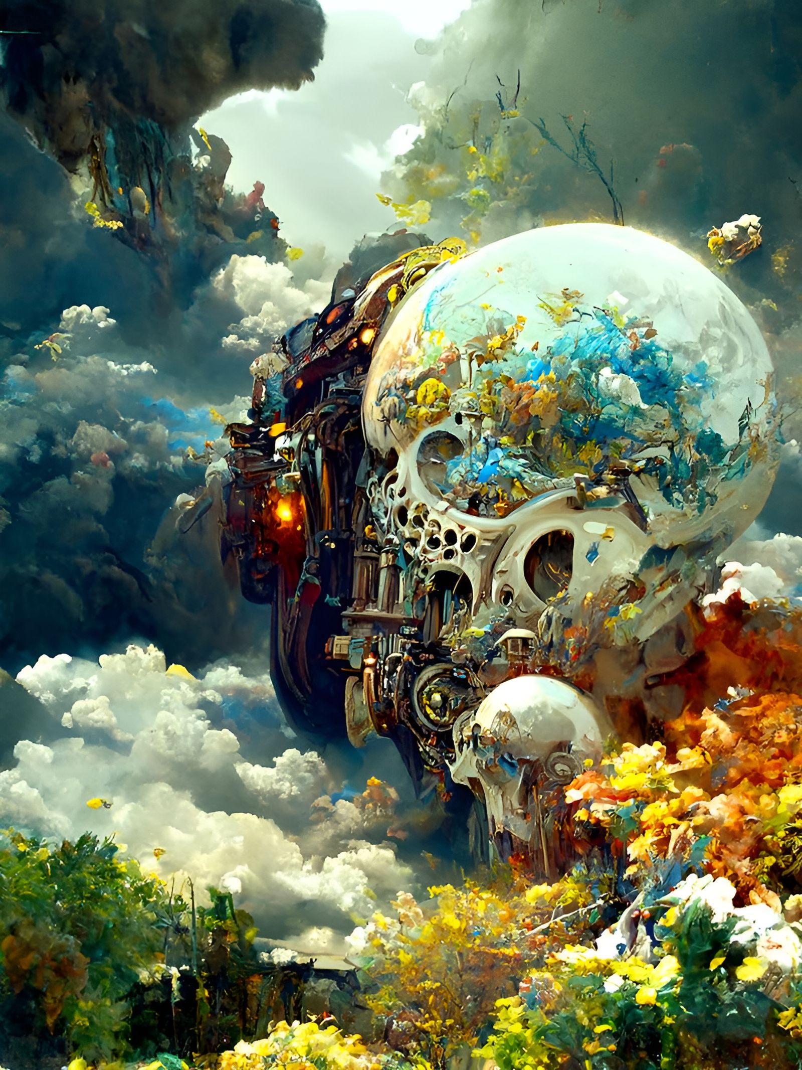 Exploding Clockwork Skull Descending from Heaven